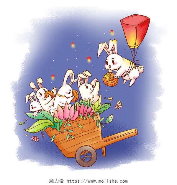 世界动物日中秋 中秋节卡通插画中秋节可爱兔子节日手绘素材